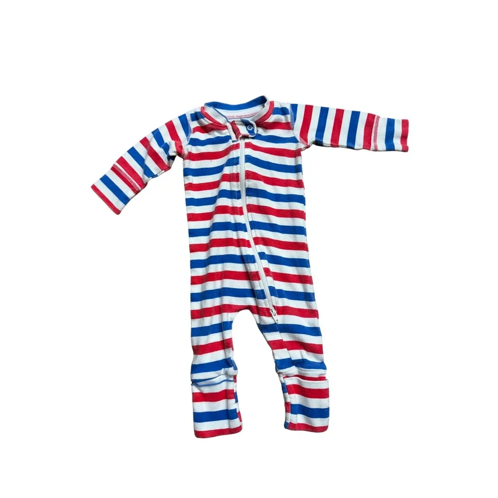 Monica + Andy‎ Newborn Baby Sleeper Red White Blue Striped Zipper Pajamas Footie